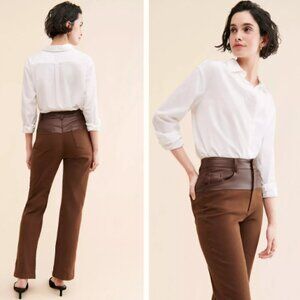 Kourt Uma Vegan Leather Brown Denim Pants